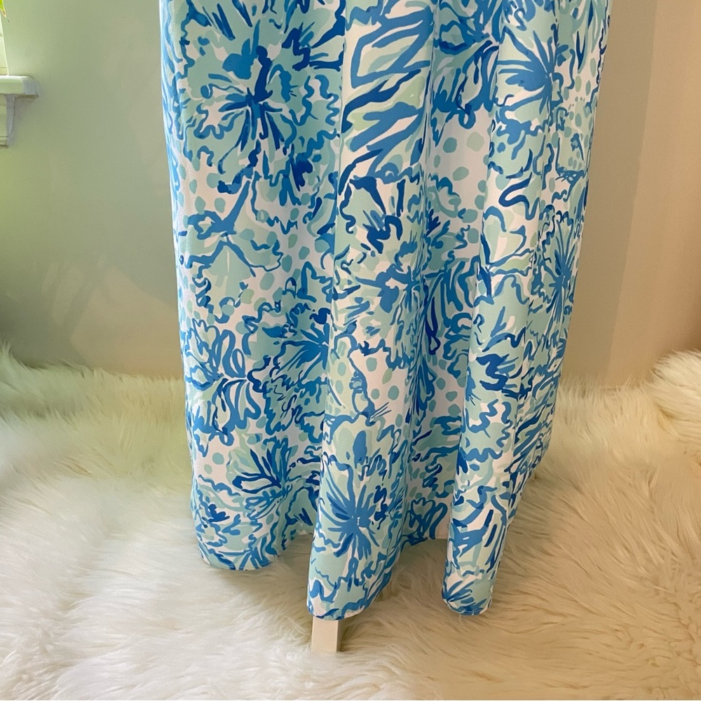 Lilly Pulitzer Pearl Halter Maxi Dress Resort White Karma Camellia Blue 4 - Picture 11 of 16